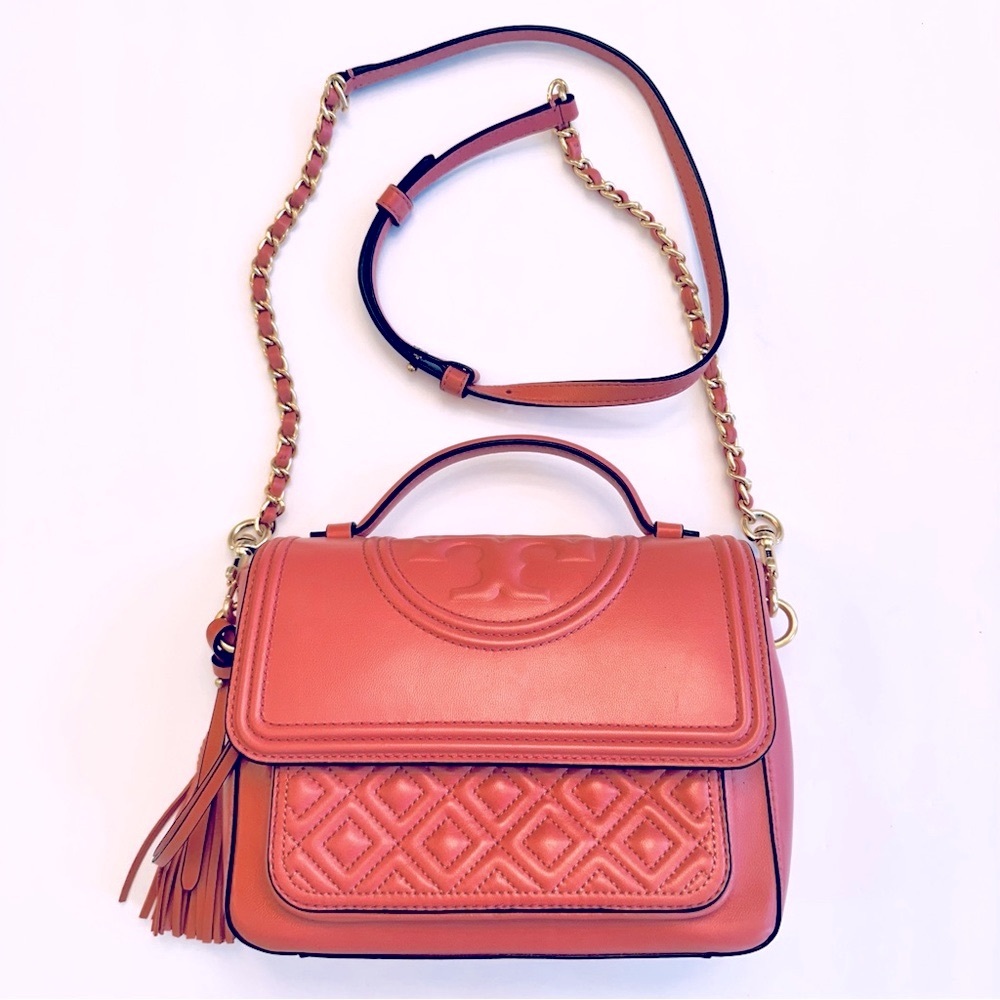 Tory Burch Fleming small leather crossbody convertible spring Pink bag purse - Picture 2 of 14